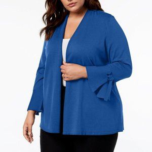 Alfani Women Plus Long Bell Sleeve Open Front Tie Cuff Cardigan Sweater Teal
